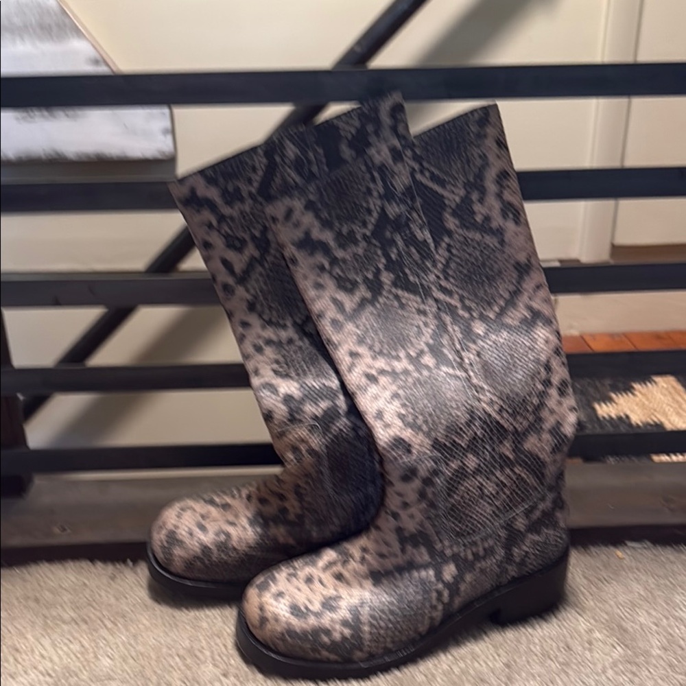 Free People Snakeskin Heeled Boots - Black and Gray